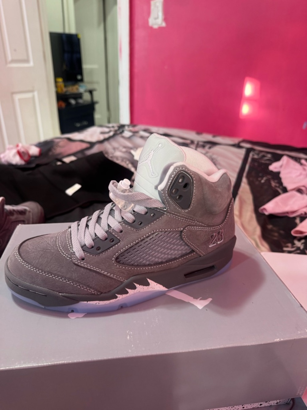 Jordan Grey Suede Retro 5 Sneakers